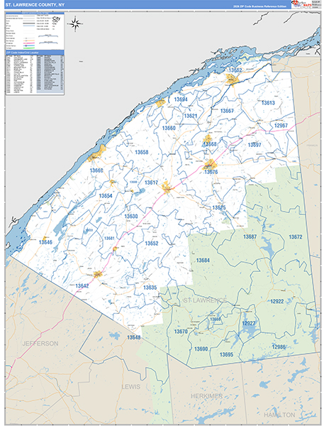 St. Lawrence County, NY Zip Code Map